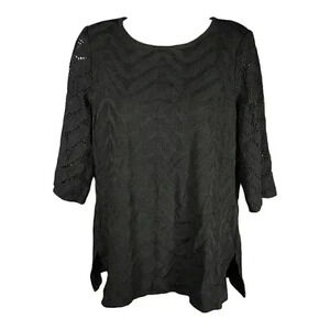 Misook Top Black Women's Small 3/4 Sleeve Round Neck Knit